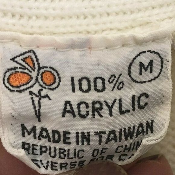 Vintage Cable Knit Vest Button Front White Pockets size M Brown Trim - Picture 5 of 6